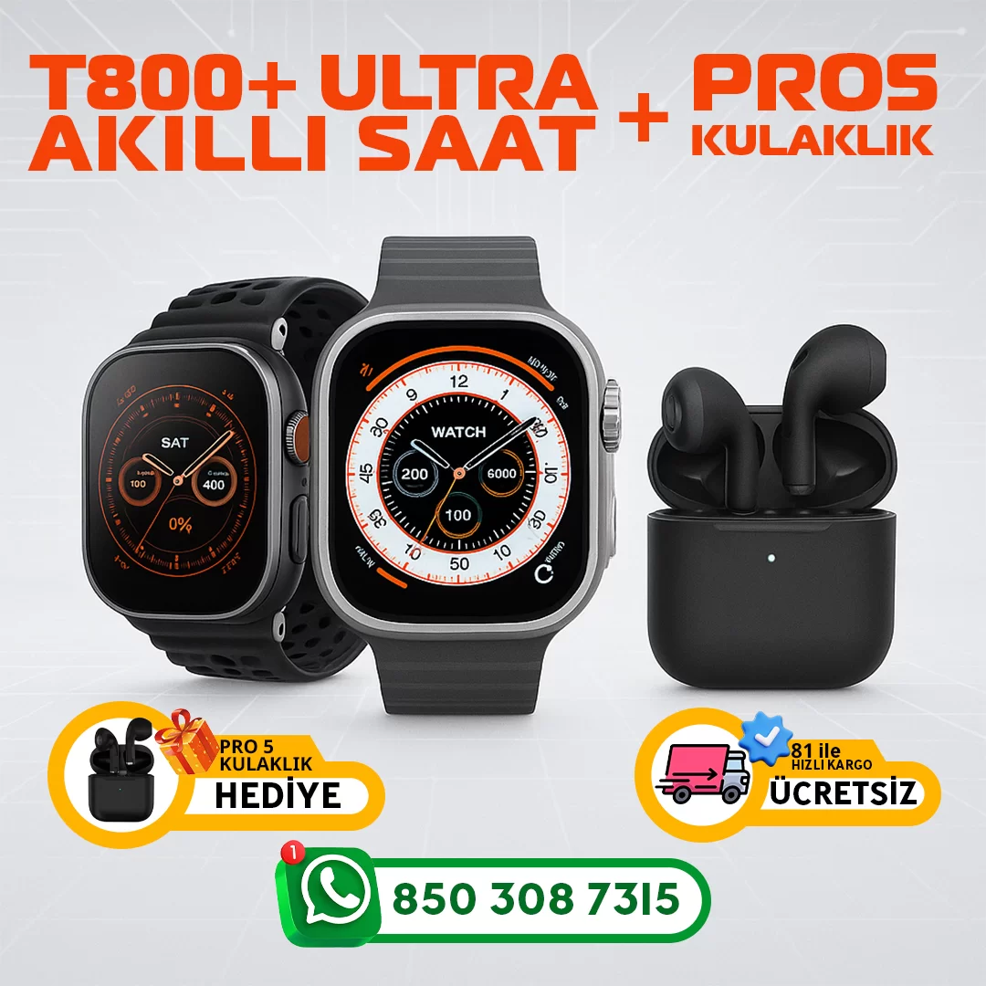 T800+ Ultra Akıllı Saat + Pro5 Kablosuz Kulaklık